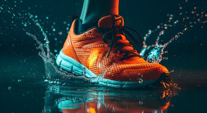 water splash when a man stepping 