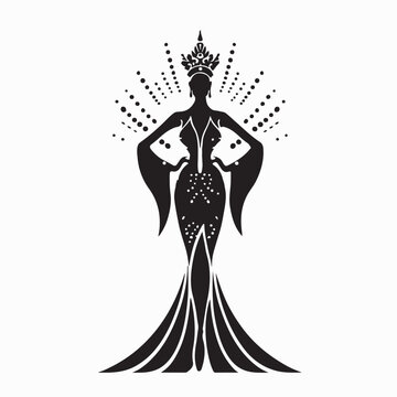 Miss Pageant Logo Sign Woman Queen Wearing Crown Vector Illustration Design