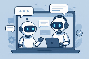 Chatbots interacting on laptop screen providing customer support