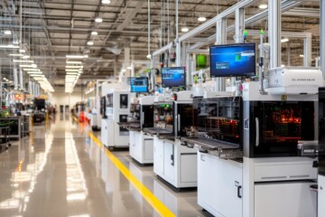 Modern Industrial Workshop Interior with Digital Equipment and Automated Machines