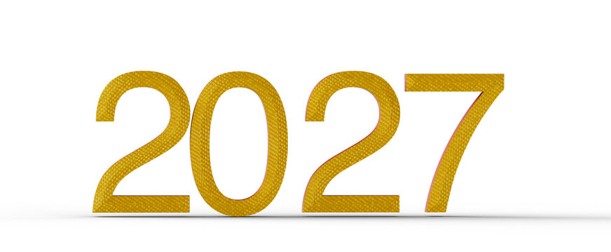 2027 in gold texture against a clean white background. This image symbolizes the future, new beginnings, hope, and aspi