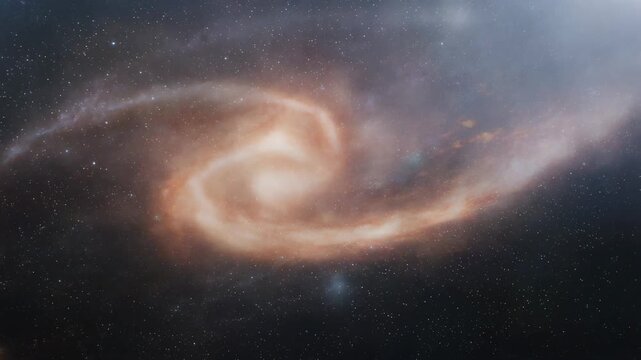 Vibrant spiral galaxy glowing with bright core and swirling cosmic dust in deep space
