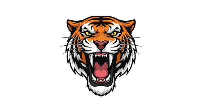 Aggressive Tiger Head Illustration with Open Mouth.