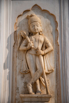 Marble Dwarapala Sculpture at Hawa Mahal Palace in Jaipur India with Copy Space