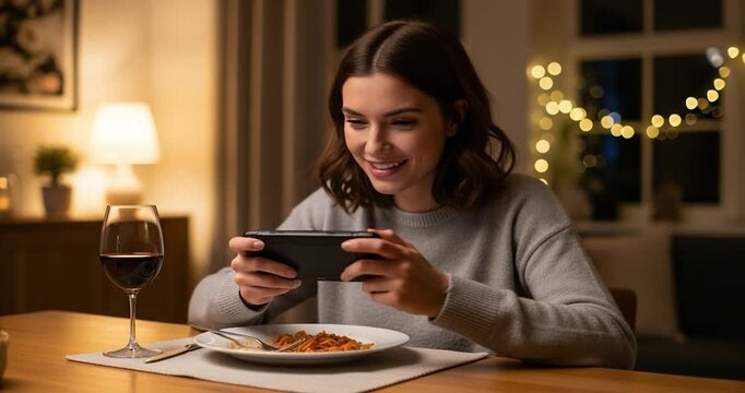 Young woman enjoying wine at a restaurant table