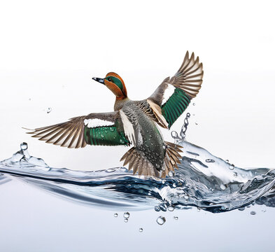 canard, sarcelle, gibier, chasse, chasseur, eau, animal, nature, faune, bec, canard, sauvage, ailes, beau, color&eacute;, isol&eacute;, vol