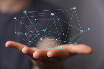Abstract image showing a digital network structure, concepts of technology, communication and...