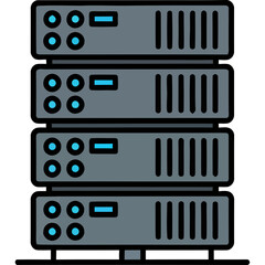 An illustration shows four gray computer servers stacked vertically.