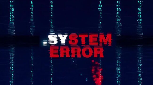 Digital system error with glitching text and falling code