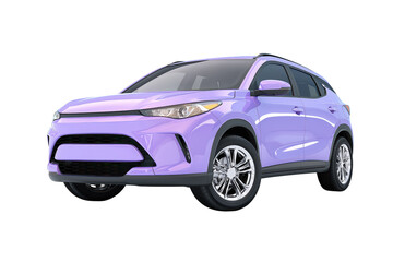 Fototapeta premium Stylish light purple compact suv on transparent background