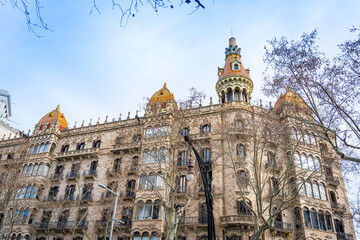 Obraz premium Cases Rocamora barcelona, building in the city center in modernist architecture style in Passeig de Gracia street, touristic landmark