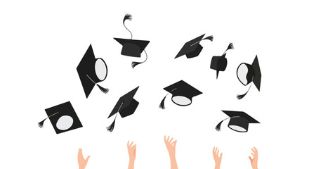 Obraz premium Graduation Caps Tossed in Celebration with Reaching Hands