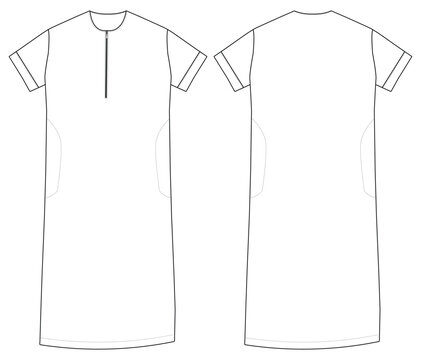 Men Islamic Thobe Jubba Long Dress Front and Back View Technical Drawing Vector