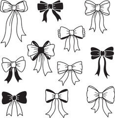 Fototapeta premium Collection of various black and white ribbons and bows
