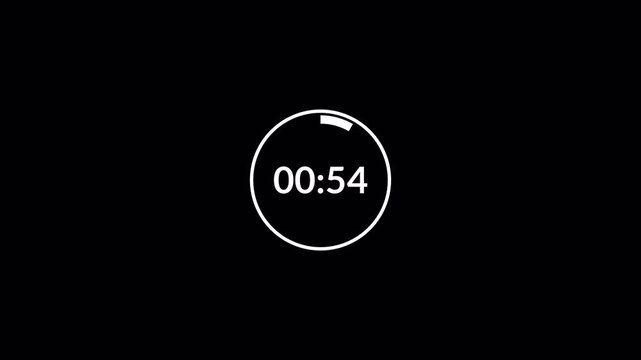 Countdown video, One minute countdown animation from 60 second to 0 seconds on a transparent background, 60 seconds countdown video in 4k, One minute countdown timer with alpha channel