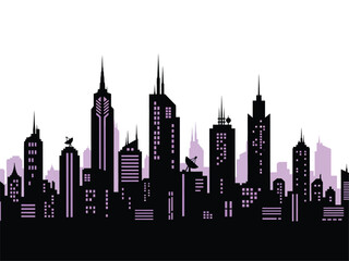 Fototapeta premium Modern City Skyline Silhouette with Diverse Architectural Styles.