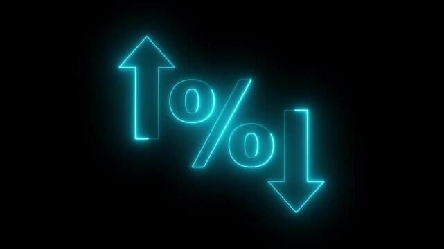 glowing neon Percentage growth and decline icon with up and down arrows. financial, business, and statistical analysis. Up and down percentage arrows icon. Perfect for reports and dashboards.