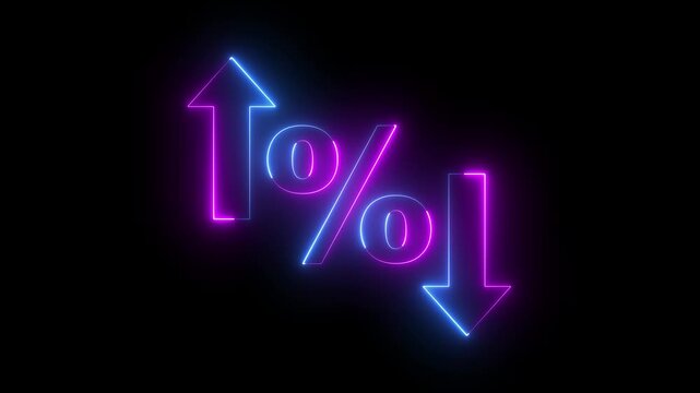 glowing neon Percentage growth and decline icon with up and down arrows. financial, business, and statistical analysis. Up and down percentage arrows icon. Perfect for reports and dashboards.