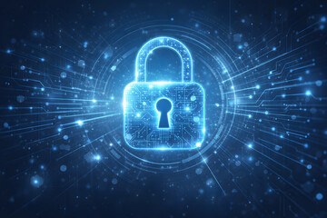 Cyber Security Concept with Digital Padlock and Data Protection Network