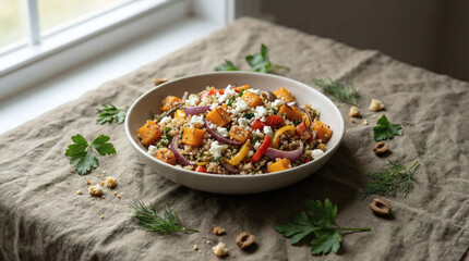 Healthy minimal food composition on pastel background