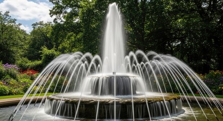 Beautiful Fountain Display in Lush Green Park.