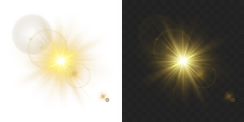 Gold sparkle design element with gold starlight glow and shine. Digital star PNG burst with golden light and glowing rays on transparent background for professional design. © Даниил Москаленко