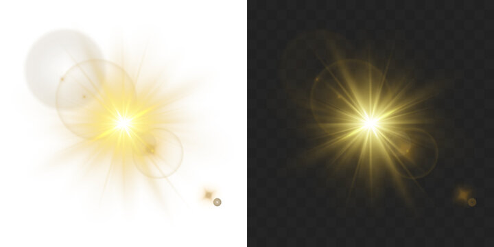Gold sparkle design element with gold starlight glow and shine. Digital star PNG burst with golden light and glowing rays on transparent background for professional design.