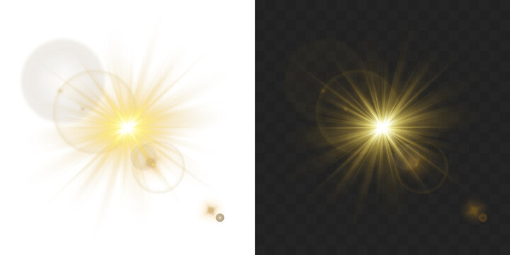 PNG gold star light sparkle, gold glow light effect and starlight sparkle. Light flare effect shine glow. Glowing design elements for professional creative digital projects.