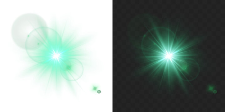 Green starlight sparkle PNG with green glow light effect. Shimmering rays and lens flare effects for magical green illustrations and festive spring and winter designs.