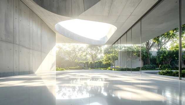 Interior minimalista con lucernario y reflejo de luz natural