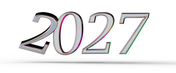Illustration of the year 2027 in a shiny metallic style, perfect for representing future concepts...