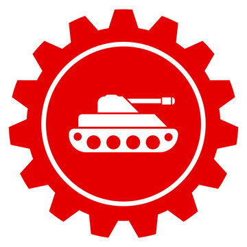 Rotes Zahnrad Icon mit Panzer Milit&auml;r Technik Armee Einstellungen Vektor Grafik auf transparent Hintergrund PNG Design