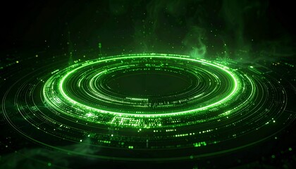 Fototapeta premium Futuristic Dark Green Glowing Circular HUD Hologram Interface Display Advanced Cyber Technology Background