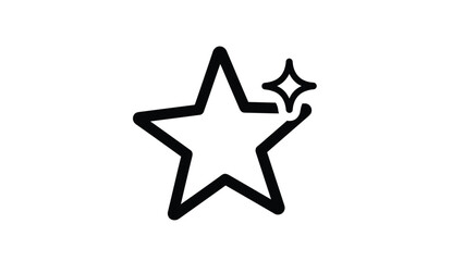 Obraz premium Thick black outline of a five pointed star with a small four pointed sparkle on the upper right corner.