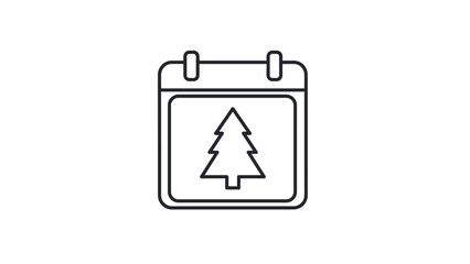 Obraz premium Icon of a wall calendar page featuring a simple line drawing of a pine tree symbolizing a date or event.