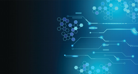 Obraz premium Futuristic Digital Technology Background with Hexagonal Patterns and Circuit Lines in Blue Tones