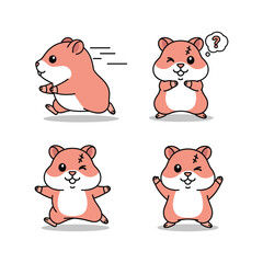 Cartoon hamster character in various emotional states with copy space