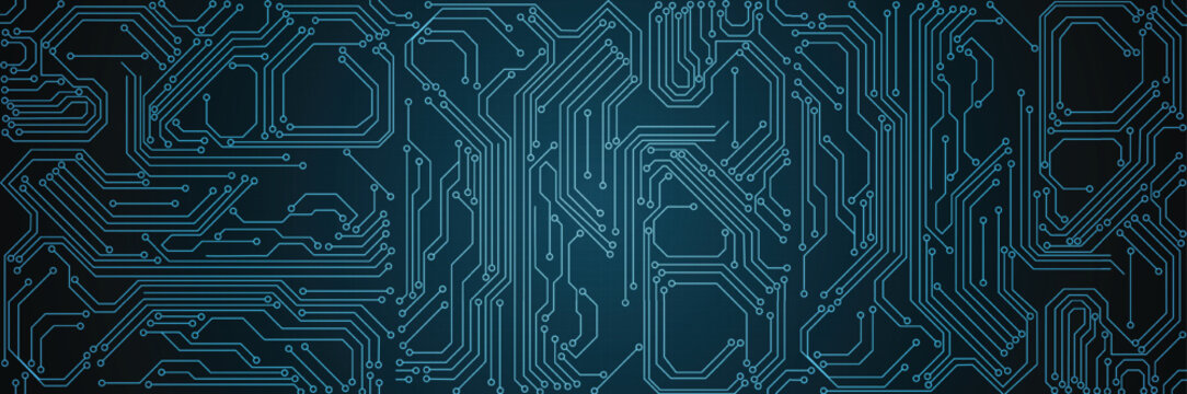 Abstract Digital Circuit Board Pattern with Blue Lines on Dark Background for Technology and Innovation Concepts