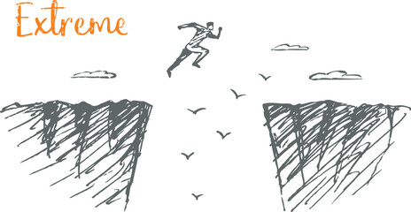 Extreme Sketch - man jumping over cliff gap © Sketch Studio