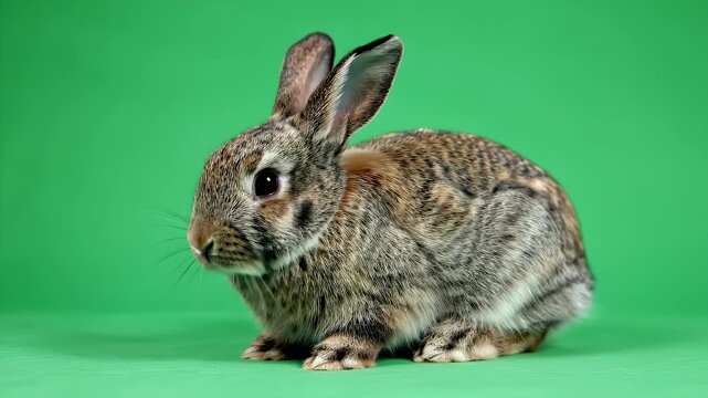 Realistic Rabbit Full Body Relaxed Idle Loop Nose Twitching Isolated on Green Screen Background