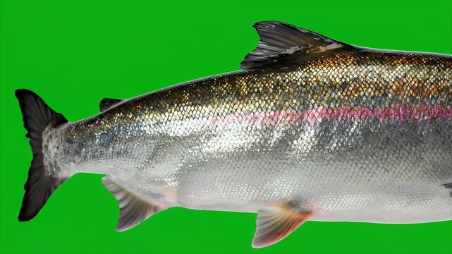 Realistic Rainbow Trout Fish Midsection Undulating Swim Seamless Loop Isolated on Green Screen Background Macro Detail