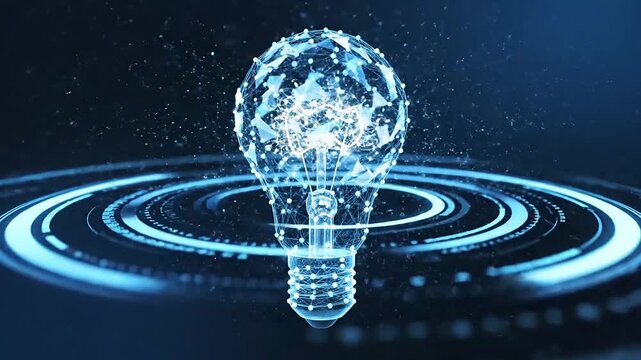 Innovative light bulb with glowing blue network connections