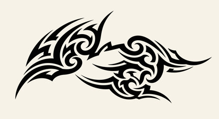 Obraz premium Tribal Tattoo Design - Abstract Black Swirls and Sharp Lines