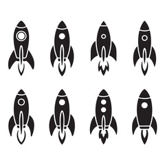 Startup Rocket Icons Bundle &ndash; Black Space Ship Silhouette Set