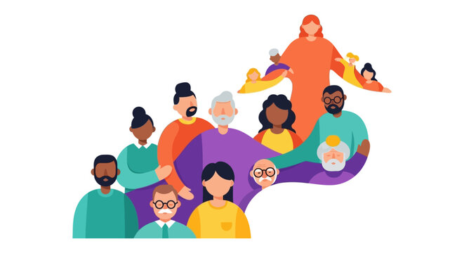 Diverse Community Group Vector Illustration. People of All Ages, Genders, and Ethnicities United in Support and Inclusion.