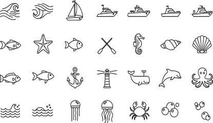 Professional vector icon set of nautical and marine symbols and logos © Monisha