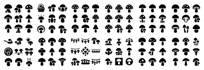 Obraz premium Silhouetted mushroom icons in various shapes and species.