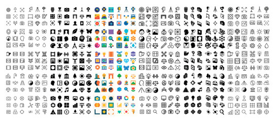 Mixed color and outline interface symbols shown in a grid