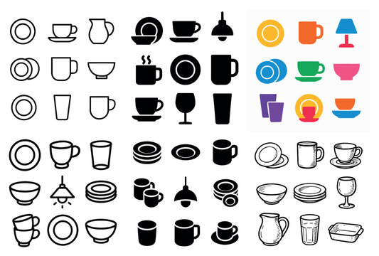 Kitchen and tableware icons on white background