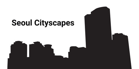 A black silhouette of Seoul cityscapes with tall buildings